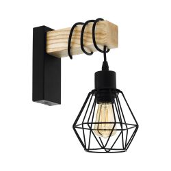 EGLO Townshend 5 Black/Natural Wood Wall Light