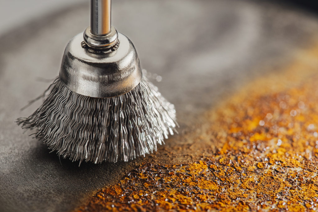 steel brush for drill clean off old metal sheet with rust