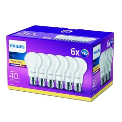 Philips LED A60 5.5W (40W) B22 Bulb Warm White Frosted Non Dimmable 6PK