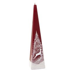 Christmas Candle Red White Deer Pyramid 25Cm