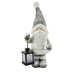 Smiling Santa with Lantern Battery operated LED light 51cm Silver