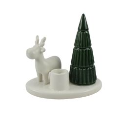 Christmas Tree with Deer Candle Holder 12cm White