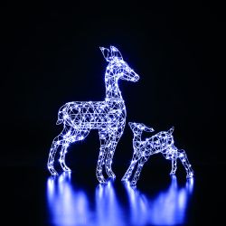 LED Framed Deer and Fawn 80cm White