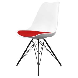 Soho White & Red Plastic Dining Chair with Black Metal Legs