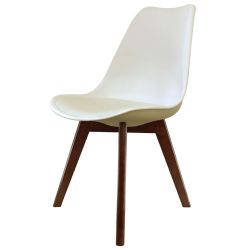 Soho Vanilla Plastic Dining Chair with Square Dark Wood Legs
