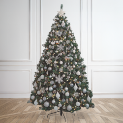 8ft Christmas Tree Decorated Pre Lit Silver & White
