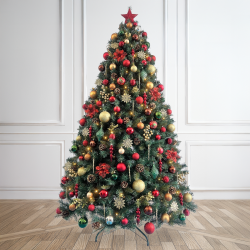8ft Christmas Tree Decorated Pre Lit Red & Gold