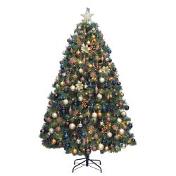 7ft Christmas Tree Decorated Pre Lit Copper & Blue