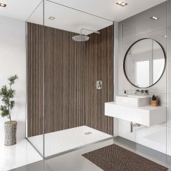 Splashbax Shower Panel Walnut Acoustic Slatted 122X244M