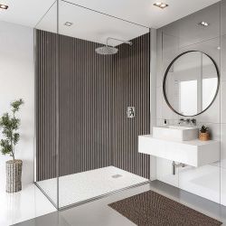 Splashbax Shower Panel Silver Oak Acoustic Slatted 122X244Cm