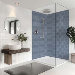 Splashbax Shower Panel Elongated Hexagon Onyx Blue 122X244Cm