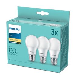 Philips Led 60W Warm White A60 E27 3-Pack