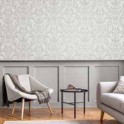 Azara Damask Wallpaper, Light Grey